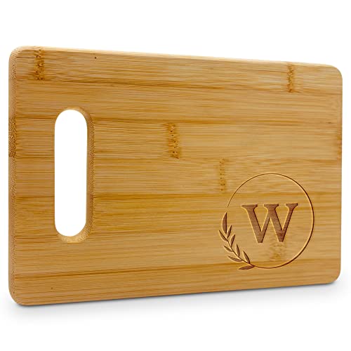 On The Rox Monogrammed Cutting Boards - 9” x 12” A to Z Personalized Engraved Bamboo Board (W) - Large Customized Wood Cutting Board with Initials - Wooden Custom Charcuterie Board Kitchen Gifts