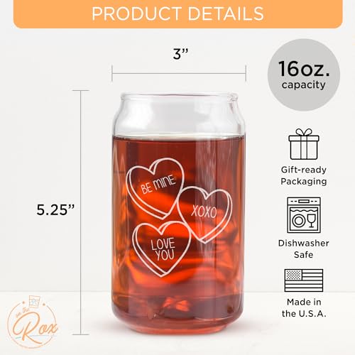 On The Rox Drinks Valentines Day Gift For Him Her Engraved 16oz Beer Soda Can Glass - Set of 1 (Candy Hearts)