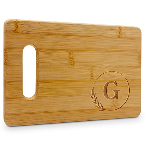 On The Rox Monogrammed Cutting Boards - 9” x 12” A to Z Personalized Engraved Bamboo Board (G) - Large Customized Wood Cutting Board with Initials - Wooden Custom Charcuterie Board Kitchen Gifts