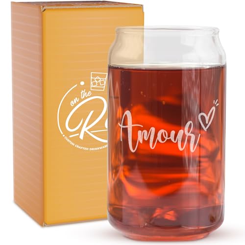 On The Rox Drinks Valentines Day Gift For Him Her Engraved 16oz Beer Soda Can Glass - Set of 1 (Amour)