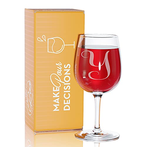On The Rox Drinks Monogrammed Gifts for Women - A-Z Personalized Wine Glasses Engraved- 12.75 Oz (Y)