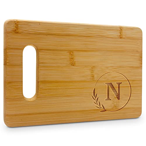 On The Rox Monogrammed Cutting Boards - 9” x 12” A to Z Personalized Engraved Bamboo Board (N) - Large Customized Wood Cutting Board with Initials - Wooden Custom Charcuterie Board Kitchen Gifts