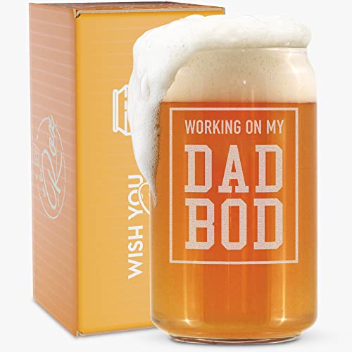 Dad Gifts for Men - “Working On My Dad Bod” 16 Oz Beer Can Glass - First Father’s Day Gifts - Funny Father’s Day Gifts - Birthday Gifts for Dad, Brother, Friend