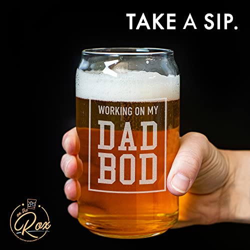 Dad Gifts for Men - “Working On My Dad Bod” 16 Oz Beer Can Glass - First Father’s Day Gifts - Funny Father’s Day Gifts - Birthday Gifts for Dad, Brother, Friend