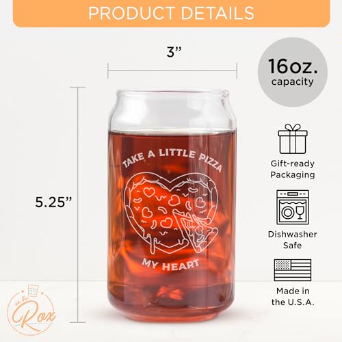 On The Rox Drinks Valentines Day Gift For Him Her Engraved 16oz Beer Soda Can Glass - Set of 1 (Pizza My Heart)