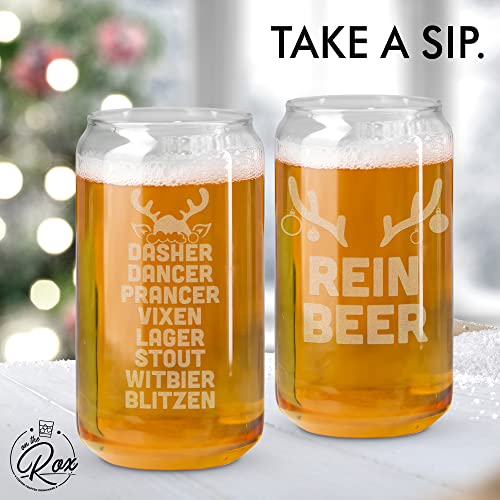 Reindeer Holiday Beer Can Glass Set of 4 - Christmas Drinking Glasses and Drinkware