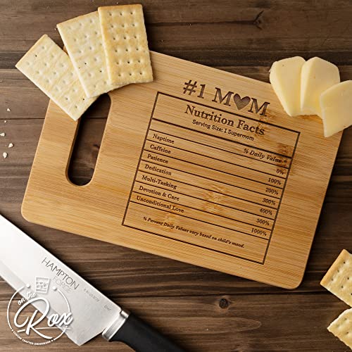 On The Rox Gifts for Mom - "#1 Mom Nutritional Facts” Bamboo Engraved Personalized Cutting Board (9"x6") - Birthday Gifts for Mom from Daughters - Mother's Day, Grandmother, Grandma Gifts