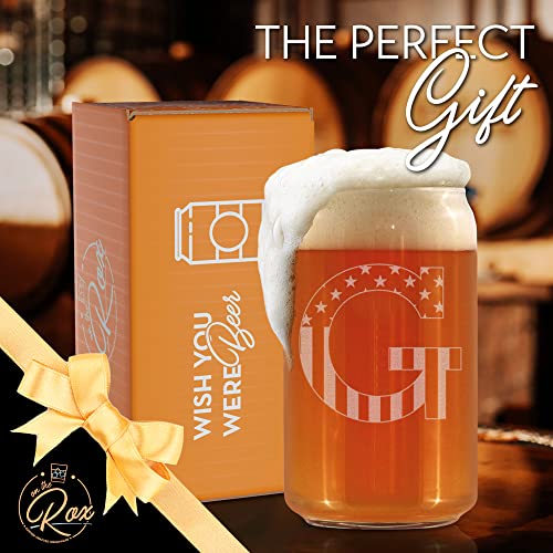 Monogram Beer Glasses for Men (A-Z) 16 oz - Beer Gifts for Men Brother Son Dad Neighbor - Unique Gifts for Him - Personalized Drinking Gift Beer Glass Mugs - Engraved Beer Can Glass ( G )