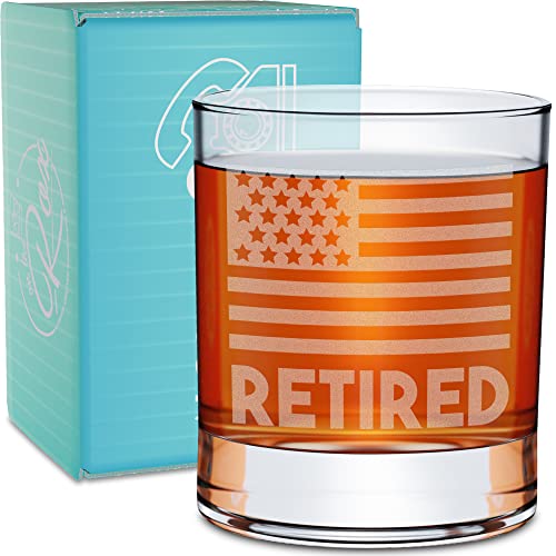 On The Rox Retirement Gifts For Men and Women - Permanently Engraved 11 oz Glass - USA Flag Glass Military Retirement Gift Idea- Wish A Happy Retirement for Army/Navy/Airforce/Marines/Coast Guard