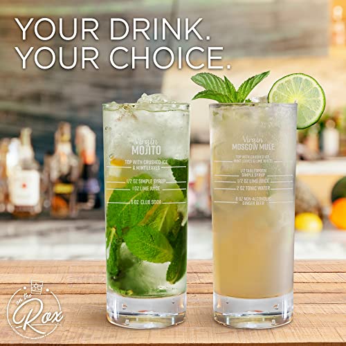 on The Rox Drinks Mocktail Recipe Highball Glasses - 15.75oz Mocktail Party Drinking Glasses, Set of 4 - Tall Tom Collins, Mojito, Mixed Drink, Virgin