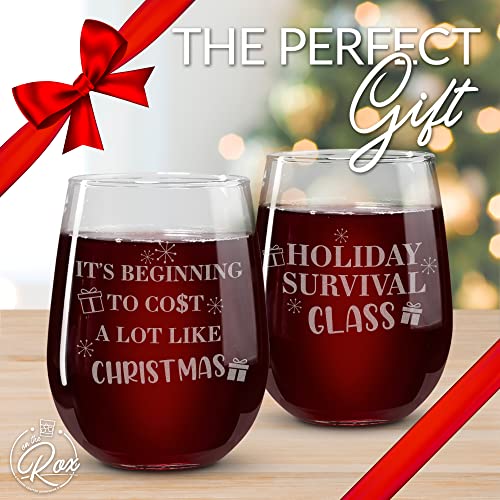 Holiday Survival Glass, It's Beginning To Cost A Lot Like Christmas Stemless Wine Glass Set of 2 - Christmas Cocktail Glasses and Drinkware by On The Rox Drinks