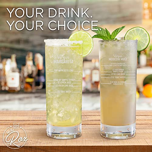 On The Rox Drinks Cocktail Recipe Highball Glasses - 15.75 Oz Mocktail Party Drinking Glasses, Set of 2 - Tall Tom Collins, Mixed Drink, Cocktail Glasses - Fancy Alcoholic Barware Glassware Drinkware