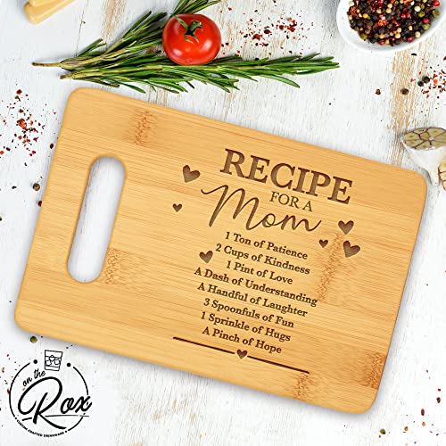 on The Rox Gifts for Mom - Recipe for A Mom” Bamboo Engraved Personalized Cutting Board (9x6) - Birthday Gifts for Mom from Daughters - Mother's