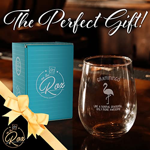 On The Rox Drinks Wine Gifts for Grandmothers- 17 Oz Grammingo Like A Normal Grandma, Only More Awesome Engraved Stemless Wine Glass