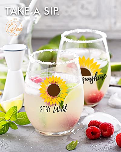 Sunflower Wine Glasses Set of 2 - You Are My Sunshine - 17 Oz