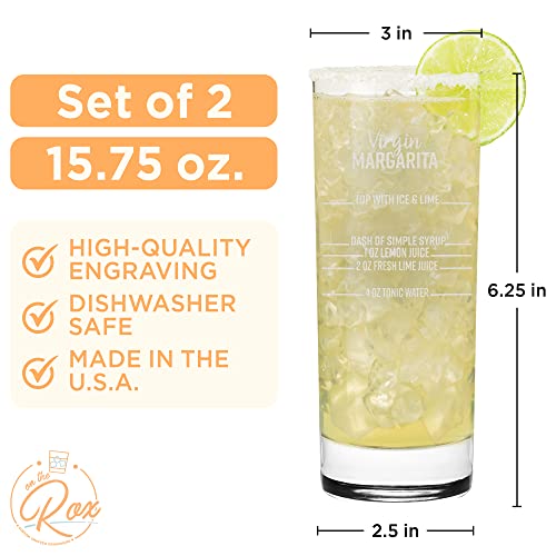 On The Rox Drinks Cocktail Recipe Highball Glasses - 15.75 Oz Mocktail Party Drinking Glasses, Set of 2 - Tall Tom Collins, Mixed Drink, Cocktail Glasses - Fancy Alcoholic Barware Glassware Drinkware