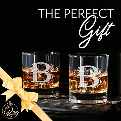On The Rox 4 Piece Glass Set Engraved with B-Monogram, 11-Ounce