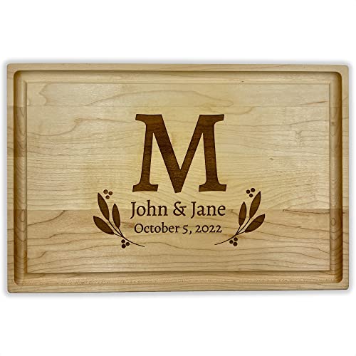 Personalized Gifts for Couples - Custom Engraved 12x8.25" Maple Cutting Board - 6 Designs - Wood Wedding Gifts with Initials - Handmade Wooden Charcuterie Boards by On The Rox