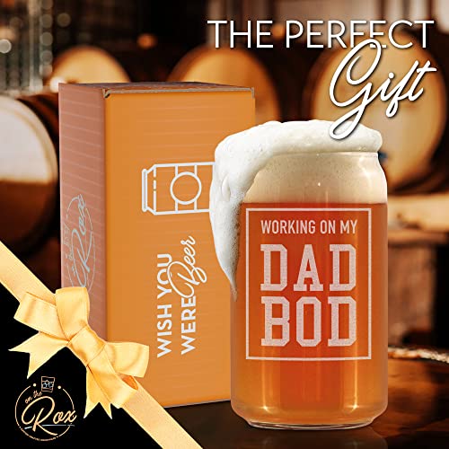 Dad Gifts for Men - “Working On My Dad Bod” 16 Oz Beer Can Glass - First Father’s Day Gifts - Funny Father’s Day Gifts - Birthday Gifts for Dad, Brother, Friend