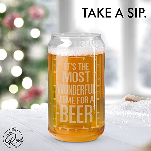 Beer Can Glass-It's The Most Wonderful Time For A Beer-Funny Christmas Present for Men and Women