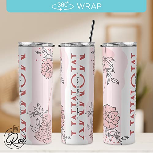 Daily Affirmation Tumbler for Moms - Mom Cups from Daughter, Son, Husband - 1pc 20oz Stainless Steel Printed Tumbler and Straw, Positive Mindset