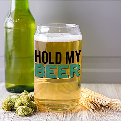 Funny Beer Glass- Hold My Beer- 16 Ounces Funny Beer Drinking Glass - Gift for Dad - Novelty Pint Beer Glasses Unique Gift for Men- Funny Beer Mugs for Men and Women - Novelty Beer Merchandise
