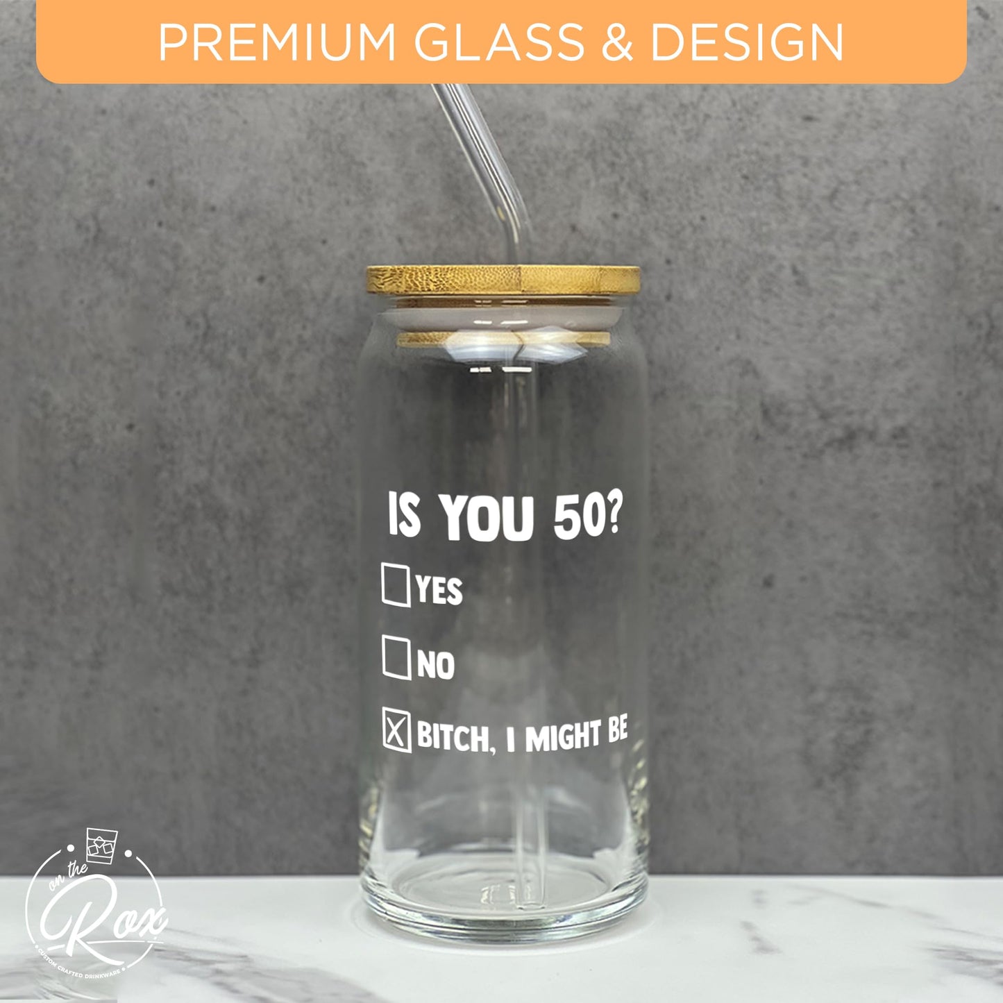 50th Birthday Gifts For Women - “Is You 50?” Soda Can Glass 20oz  w/ Bamboo Lid & Glass Straw Set