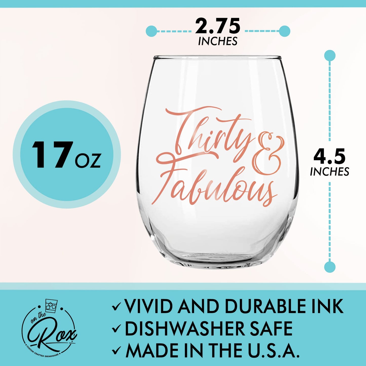30th Birthday Gifts for Her - 30th Birthday Wine Glass - Bday Decorations 30 & Fabulous - 17 oz.