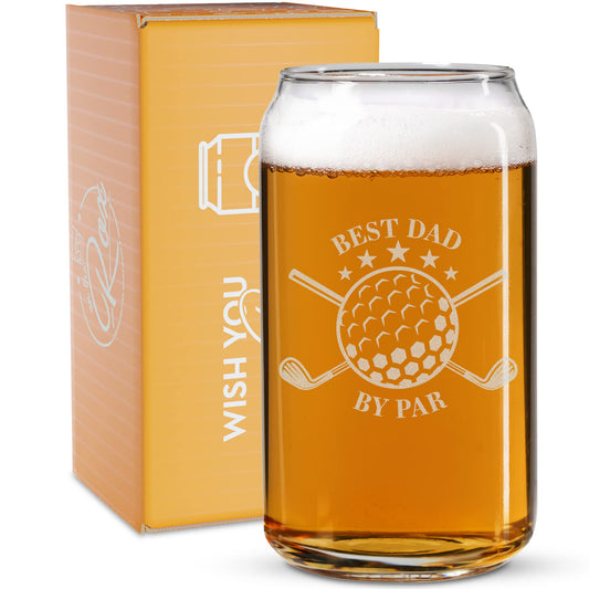 Golf Gifts For Men - “Best Dad By Par” 16 Oz Beer Glass - Golf Beer Can Glasses - Men’s Golf Drinking Accessories - Funny Golf Gifts for Dad, Husband, Brother, Friend