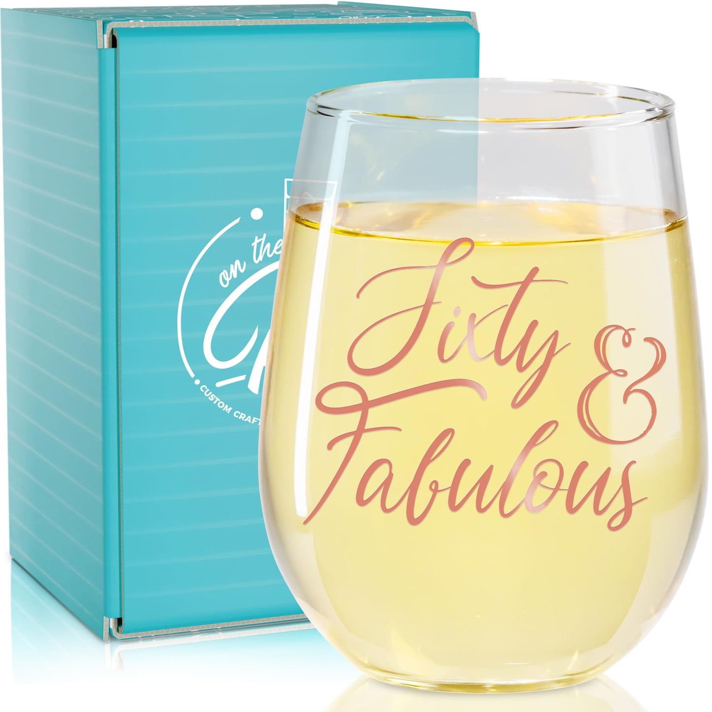 On The Rox Drinks 60th Birthday Stemless Wine Glass for Women - 60 & Fabulous - 17 oz
