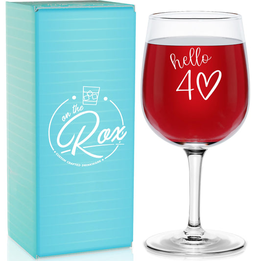 40th Birthday Gifts For Her - 12.75oz “Hello 40” Stemmed Wine Glass