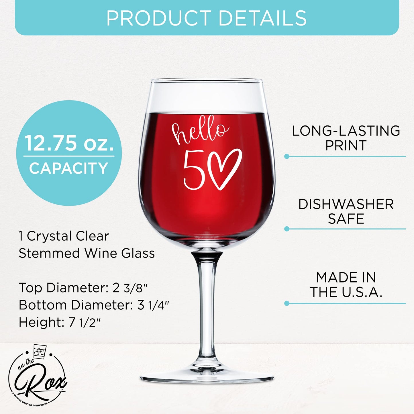 50th Birthday Gifts For Women - 12.75oz “Hello 50” Stemmed Wine Glass
