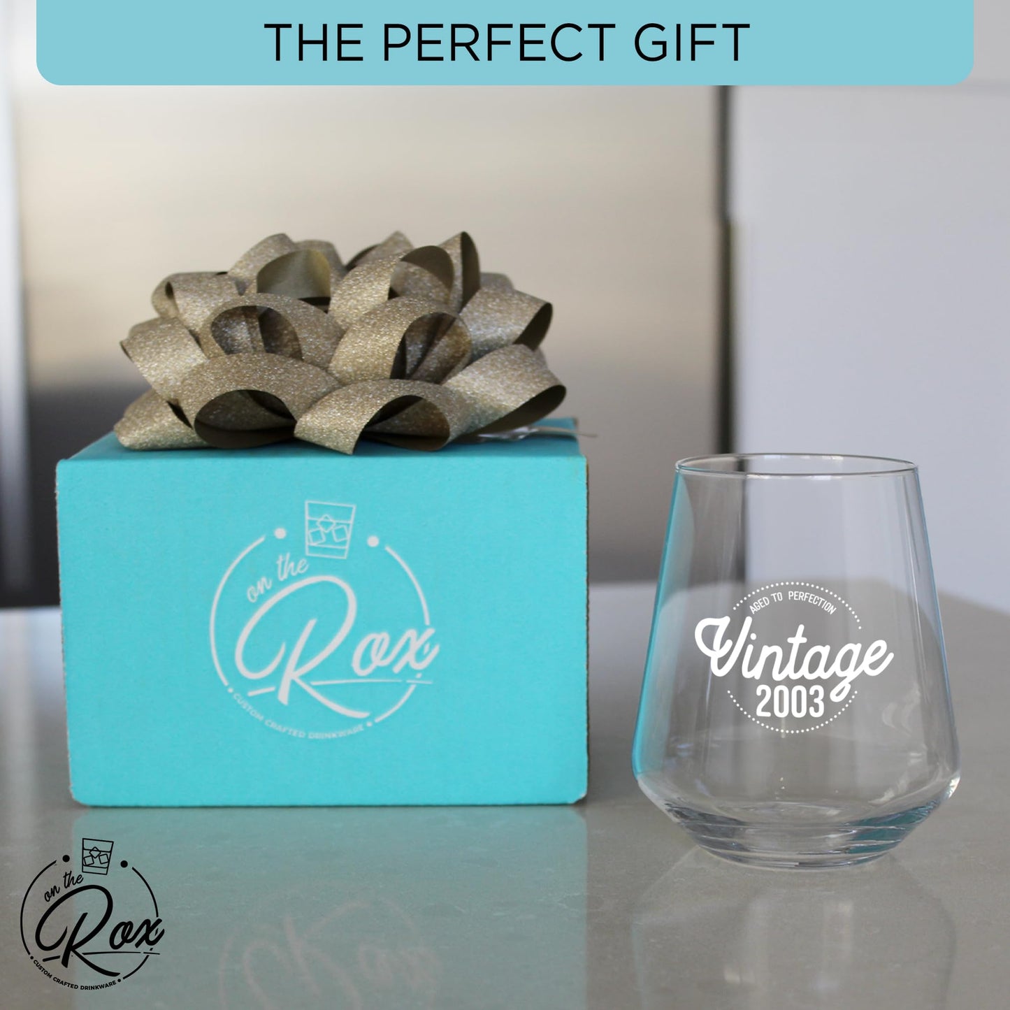 On The Rox Drinks 21st Birthday Gifts for Her - 14oz Vintage 2003 Wine Glass - 21st Birthday Decorations for Women - 21st Anniversary Ideas for Her, Mom, Wife - 21 Years Gifts