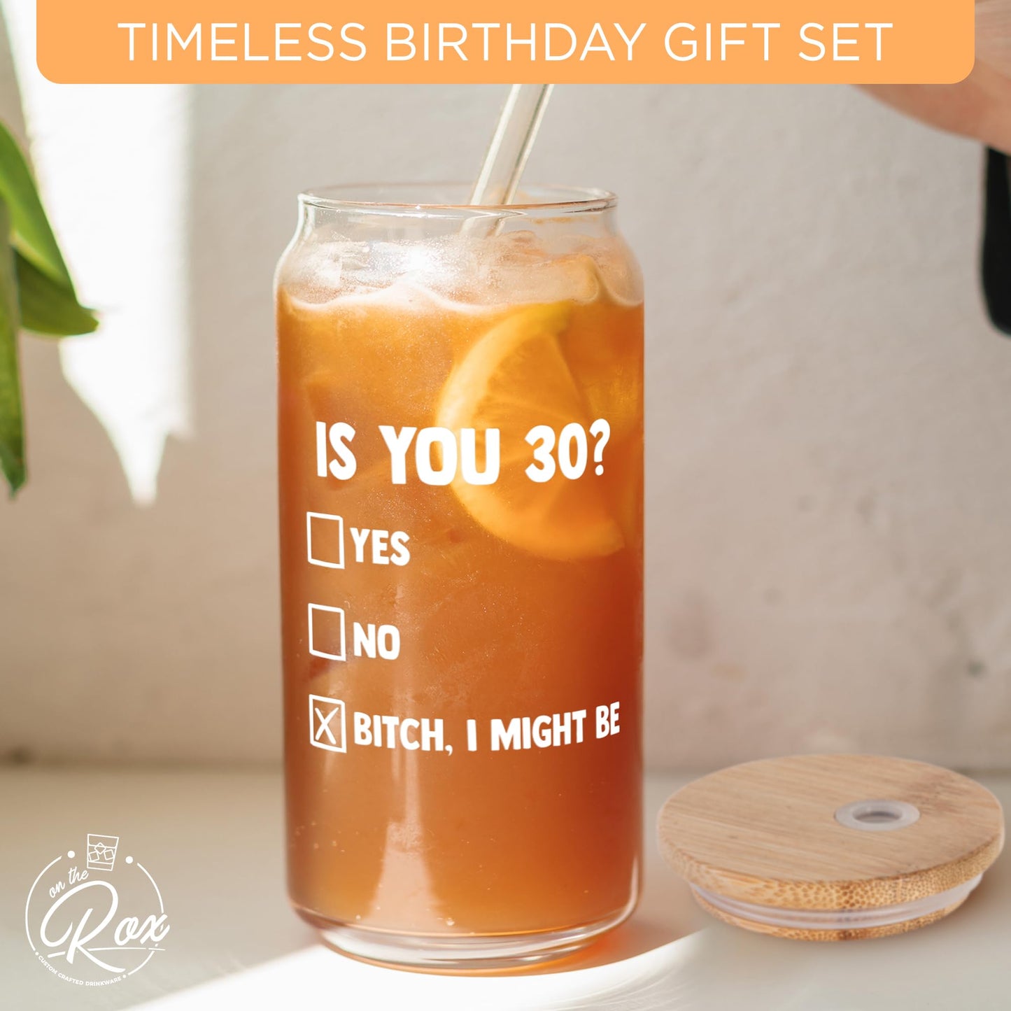 30th Birthday Gifts For Her - “Is You 30?” Soda Can Glass 20oz  w/ Bamboo Lid & Glass Straw Set