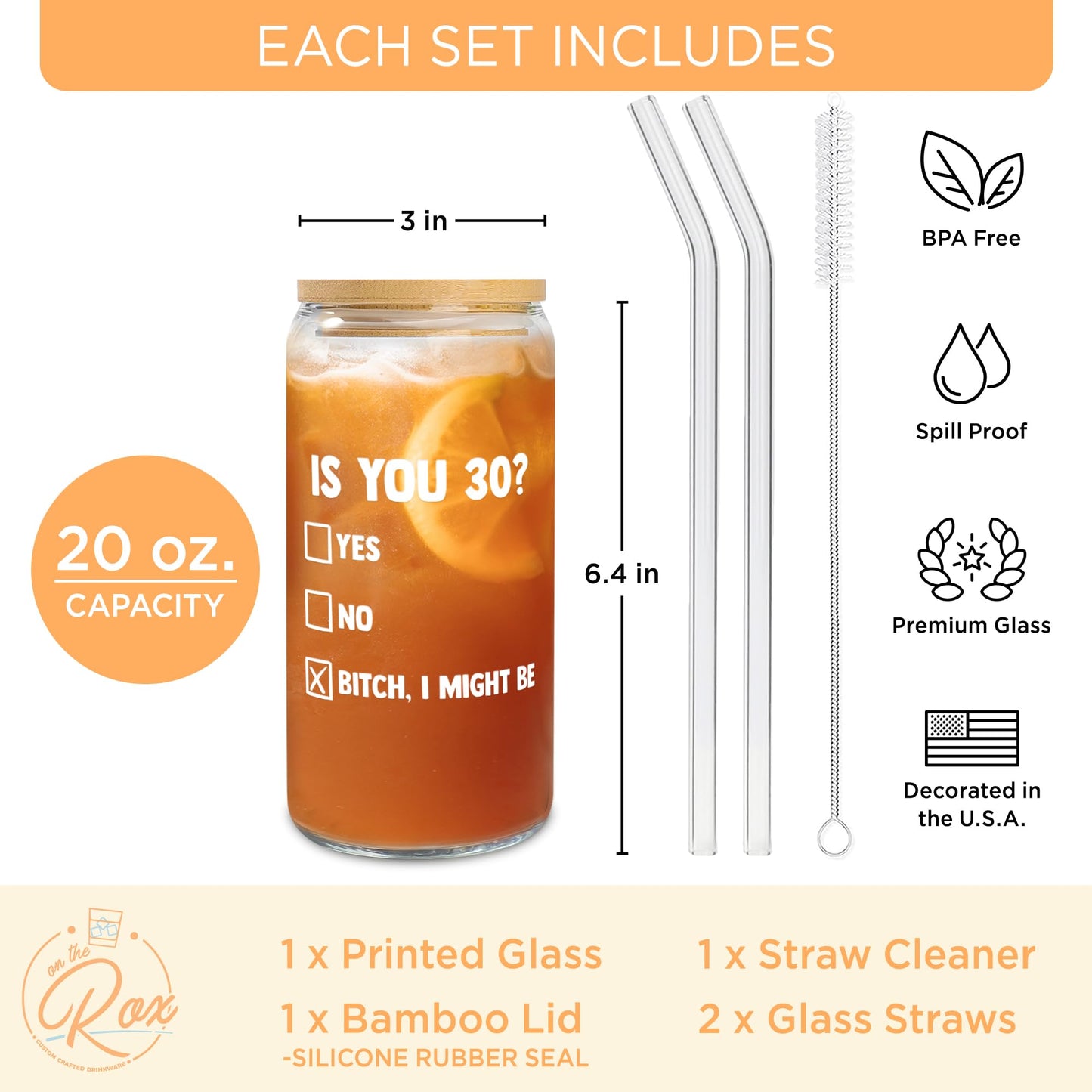 30th Birthday Gifts For Her - “Is You 30?” Soda Can Glass 20oz  w/ Bamboo Lid & Glass Straw Set