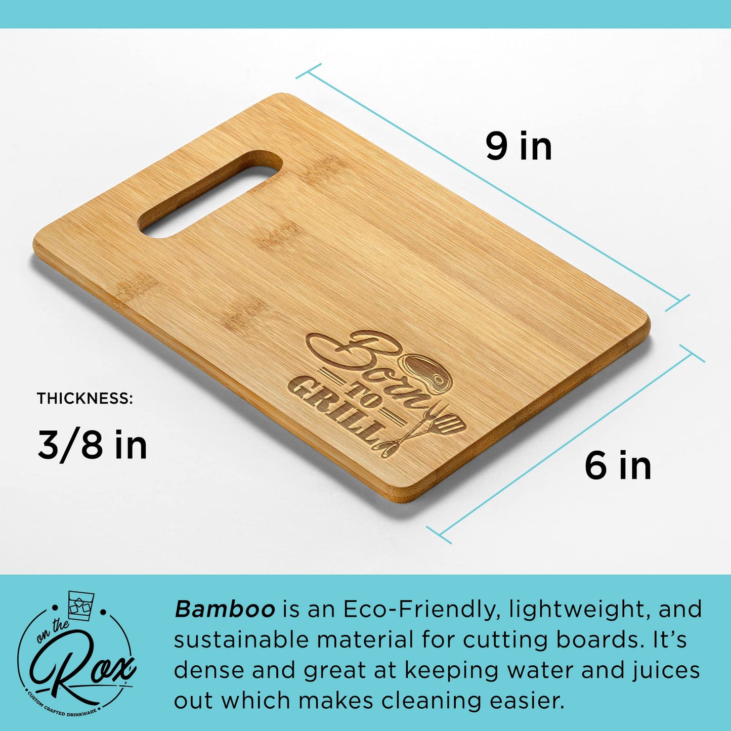 On The Rox Gifts for Dad - Born To Grill Cutting Board (9”x6”) - Personalized Dad Gifts for Men - Engraved Bamboo Board for Grill Fathers, Papa, Stepdad -  Best Dad Ever Birthday, Fathers' Day Gifts