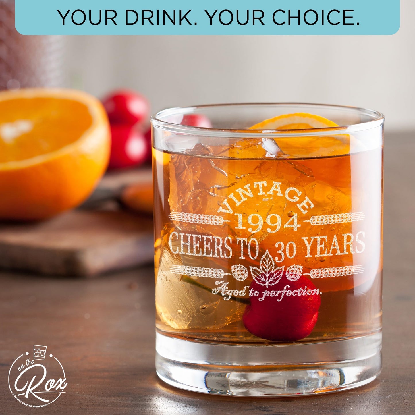 30th Birthday Gifts for Him - 11 oz Engraved Bourbon Glass - Vintage 1994 Cheers to 30 Year Old Birthday Gift for Men