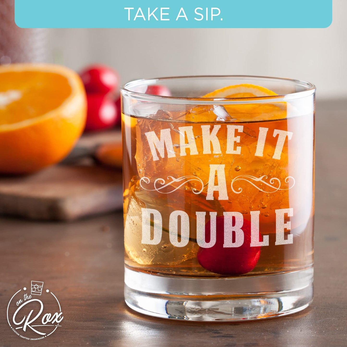 Whiskey Gifts for Dad- 11 Oz "Make it a Double" Engraved Whiskey Glass - Father's Day Gift, Dad Birthday Gifts From Daughter, Wife or Son - Bourbon Glass - Old Fashion Glass - 6 Designs To Choose From