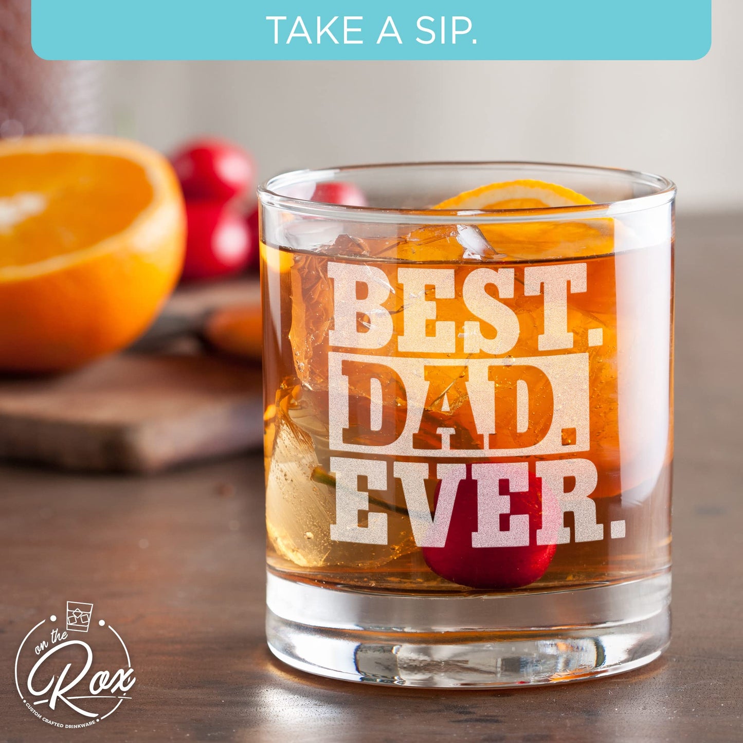 Whiskey Gifts for Dad- 11 Oz "Best Dad Ever" Engraved Whiskey Glass - Father's Day Gift, Dad Birthday Gifts From Daughter, Wife or Son - Bourbon Glass - Old Fashion Glass - 6 Designs To Choose From