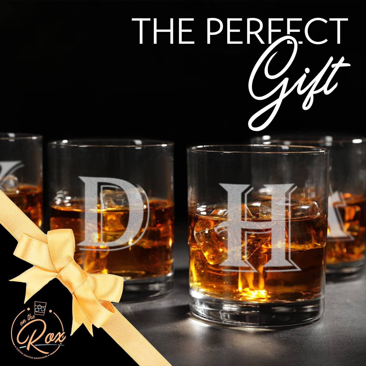 4 Piece Custom Engraved Set-Mix and Match Monogram Whiskey/Bourbon Glass Set- Choose Any Letter for Each Glass