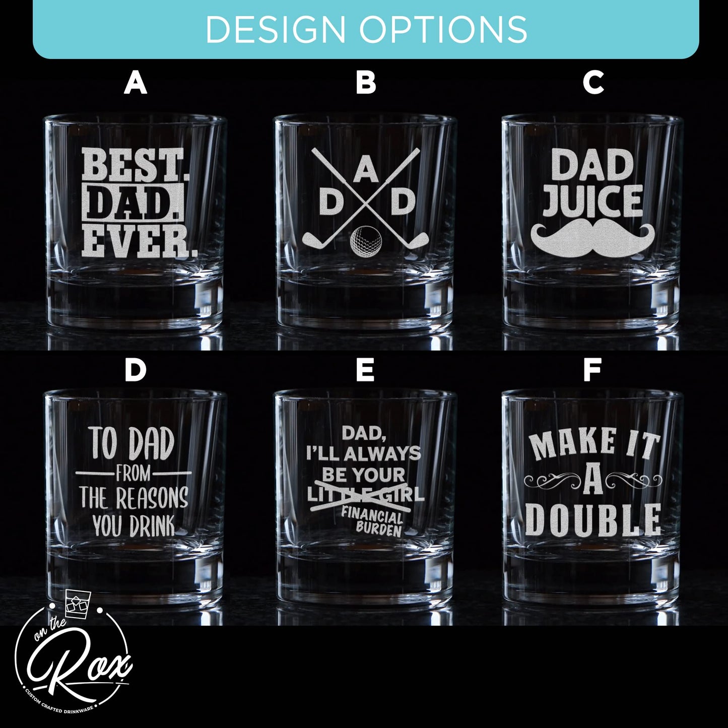 Whiskey Gifts for Dad- 11 Oz "Best Dad Ever" Engraved Whiskey Glass - Father's Day Gift, Dad Birthday Gifts From Daughter, Wife or Son - Bourbon Glass - Old Fashion Glass - 6 Designs To Choose From