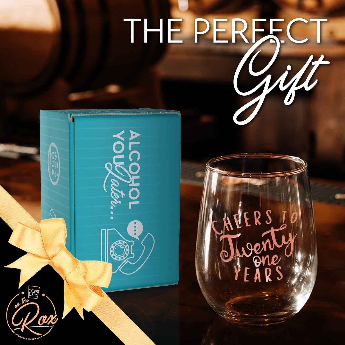 On The Rox Drinks 21st Birthday Stemless Wine Glass Gifts for Women - Cheers to 21 Years