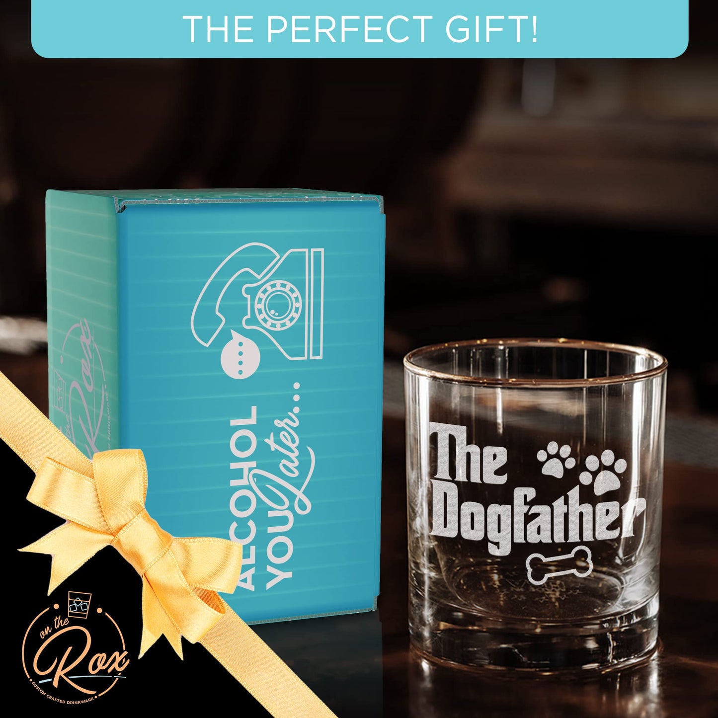 Whiskey Gifts for Dad- 11 Oz "Dog Father" Engraved Whiskey Glass - Father's Day Gift, Dad Birthday Gifts From Daughter, Wife or Son - Dad Bourbon Glass - Old Fashion Glass - 6 Designs To Choose From